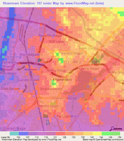 Khammam,India Elevation Map