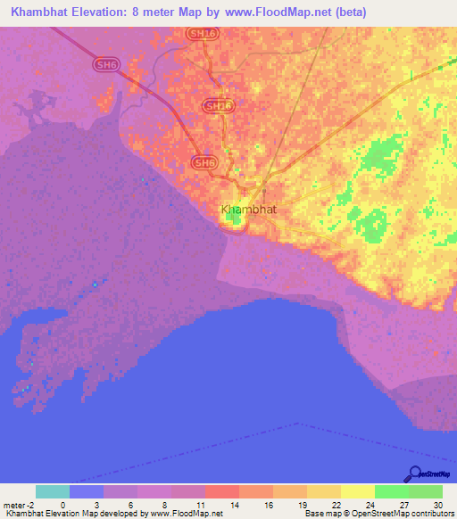 Khambhat,India Elevation Map