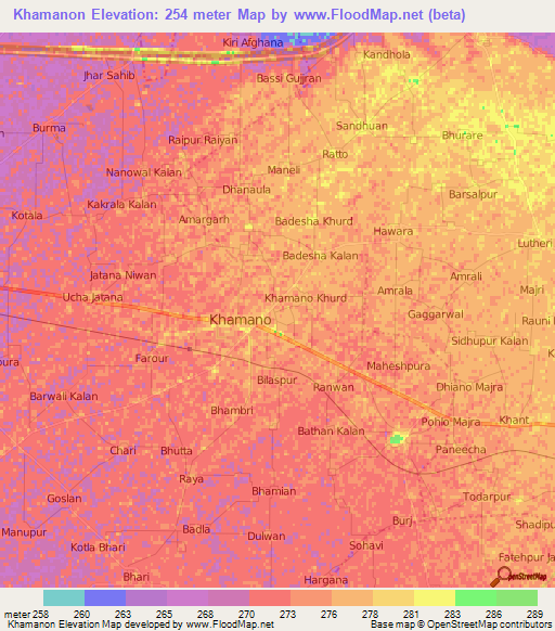 Khamanon,India Elevation Map
