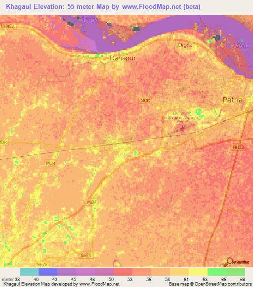 Khagaul,India Elevation Map