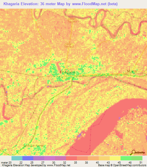 Khagaria,India Elevation Map