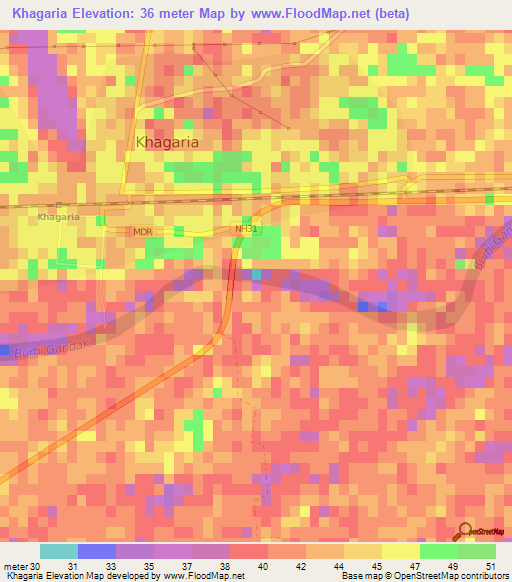 Khagaria,India Elevation Map