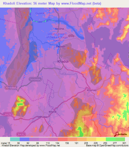 Khadoli,India Elevation Map