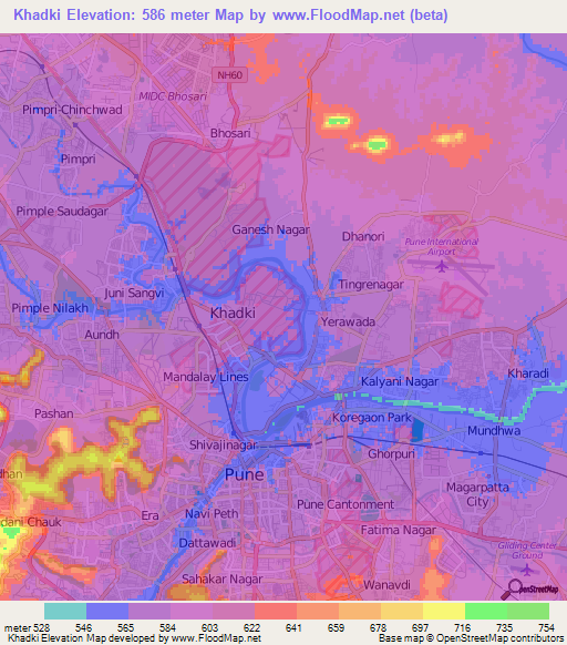 Khadki,India Elevation Map