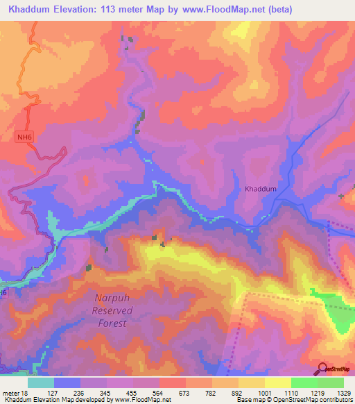Khaddum,India Elevation Map