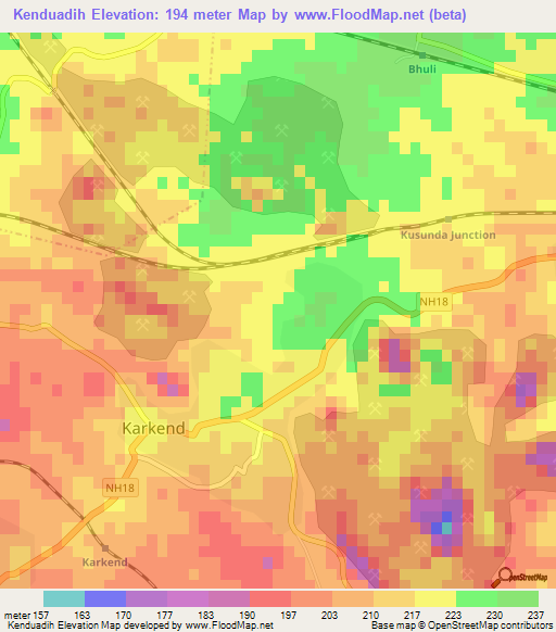Kenduadih,India Elevation Map
