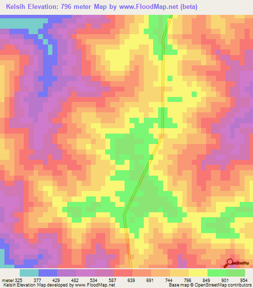 Kelsih,India Elevation Map