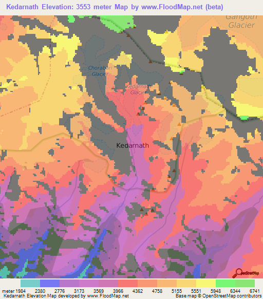 Kedarnath,India Elevation Map