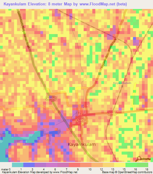 Kayankulam,India Elevation Map