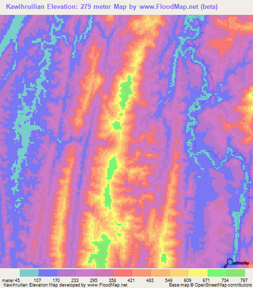 Kawihruilian,India Elevation Map