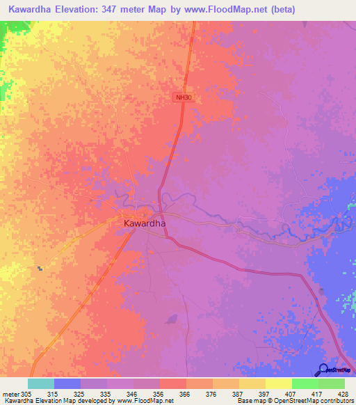 Kawardha,India Elevation Map