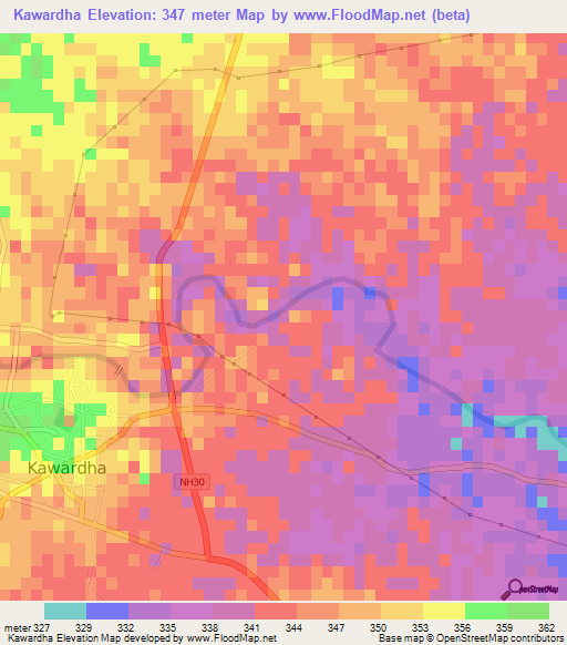 Kawardha,India Elevation Map