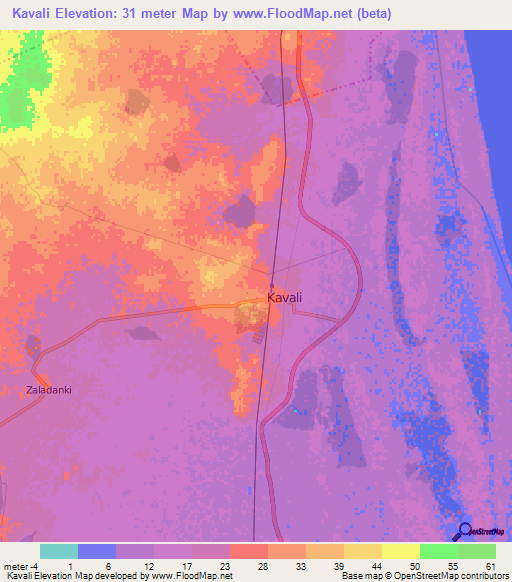 Kavali,India Elevation Map