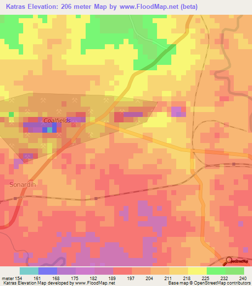Katras,India Elevation Map