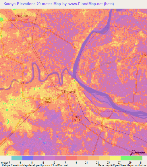 Katoya,India Elevation Map