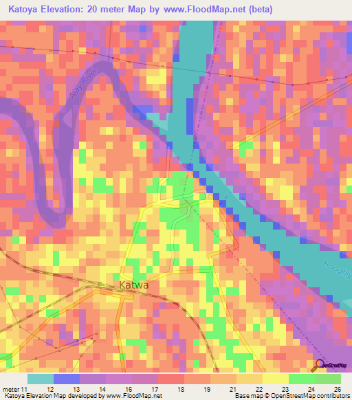 Katoya,India Elevation Map