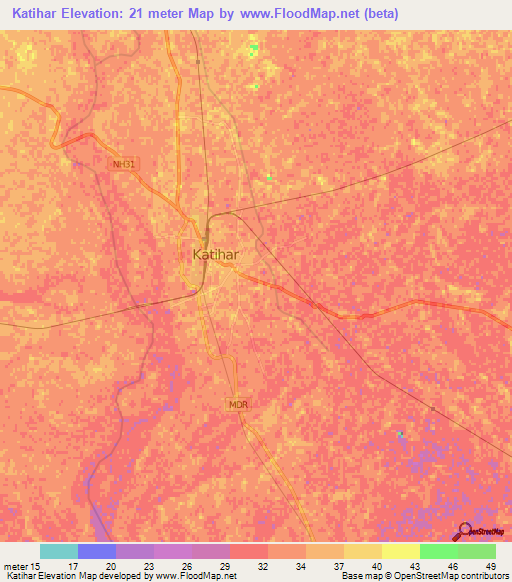 Katihar,India Elevation Map