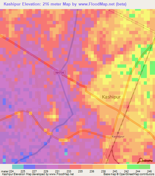 Kashipur,India Elevation Map
