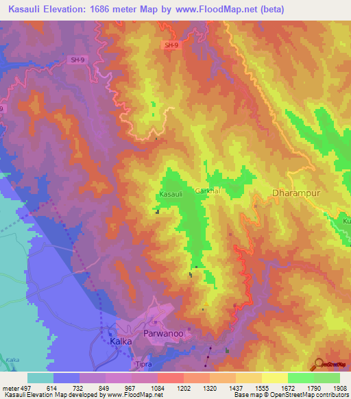 Kasauli,India Elevation Map