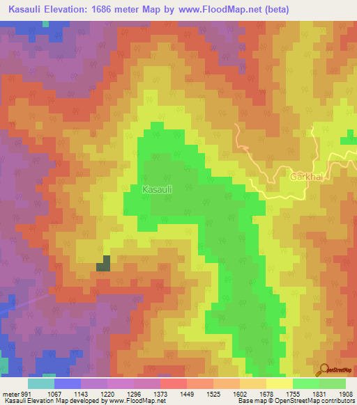 Kasauli,India Elevation Map