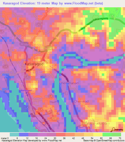 Kasaragod,India Elevation Map