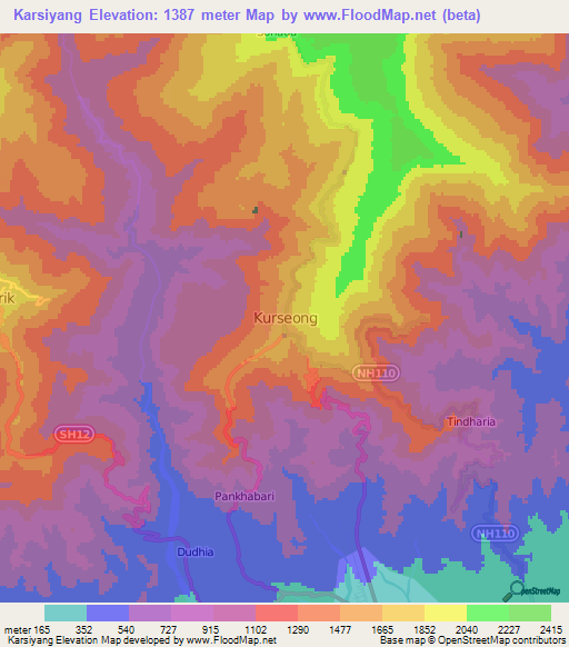 Karsiyang,India Elevation Map