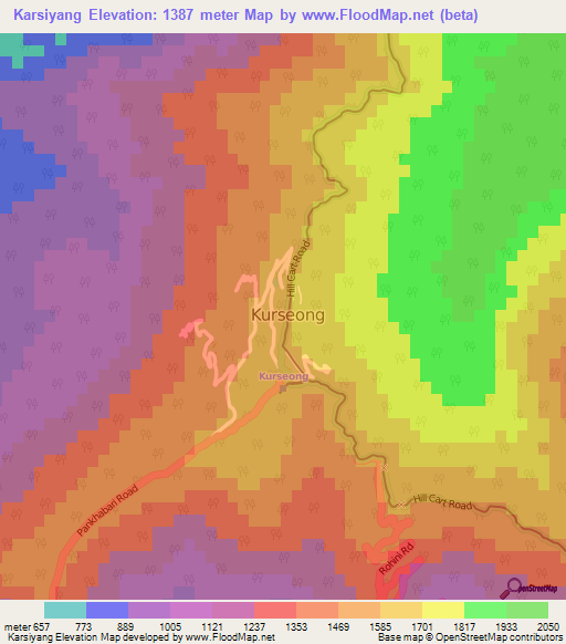 Karsiyang,India Elevation Map
