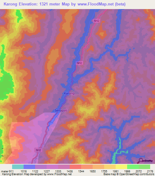 Karong,India Elevation Map