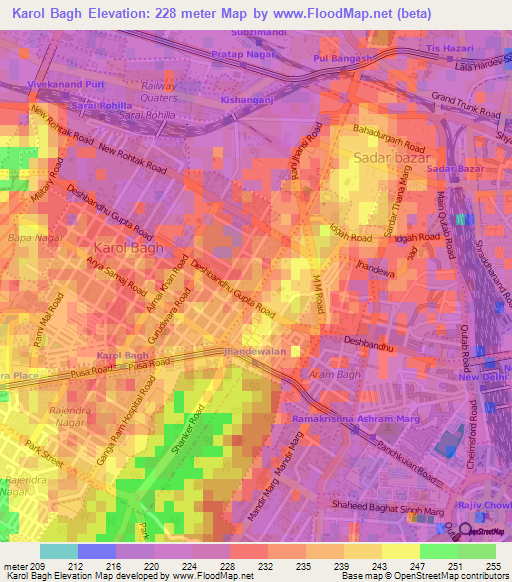 Karol Bagh,India Elevation Map