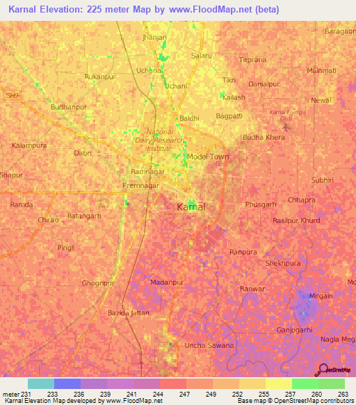 Karnal,India Elevation Map