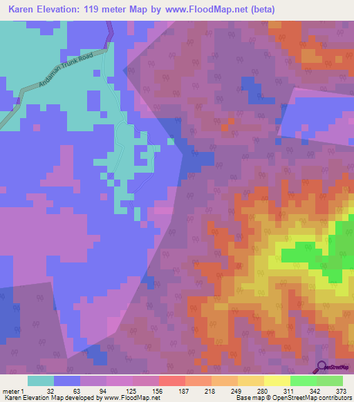 Karen,India Elevation Map