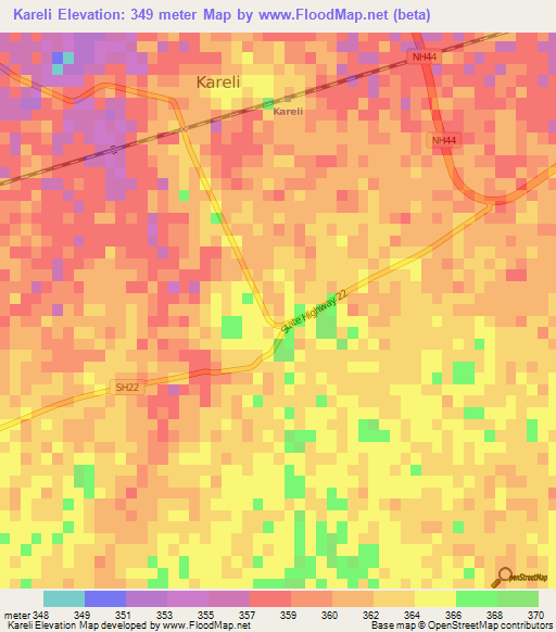 Kareli,India Elevation Map