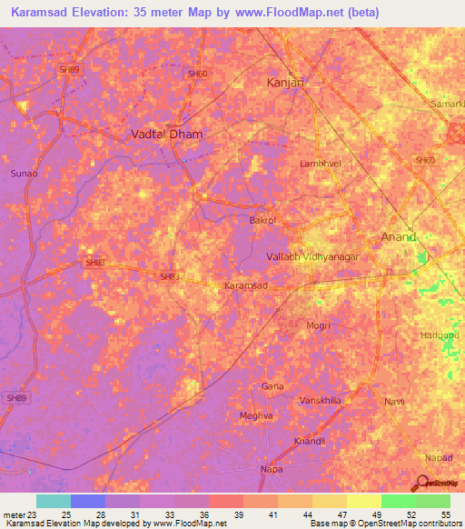 Karamsad,India Elevation Map