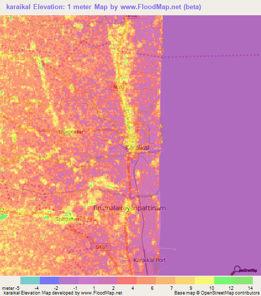 karaikal,India Elevation Map