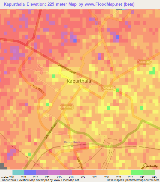 Kapurthala,India Elevation Map