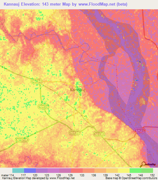 Kannauj,India Elevation Map