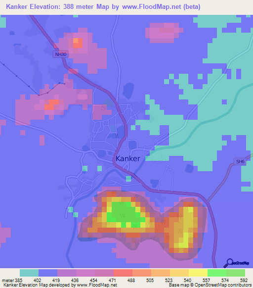 Kanker,India Elevation Map