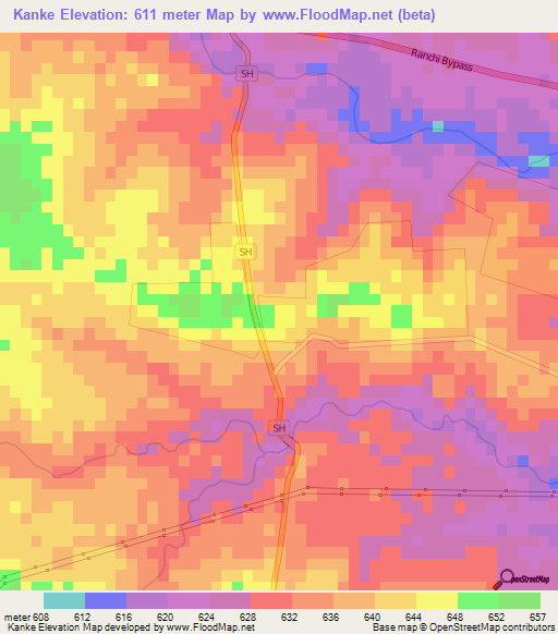 Kanke,India Elevation Map