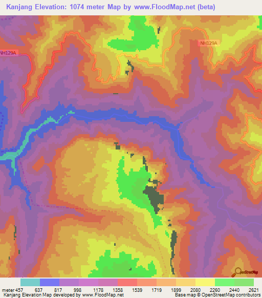 Kanjang,India Elevation Map