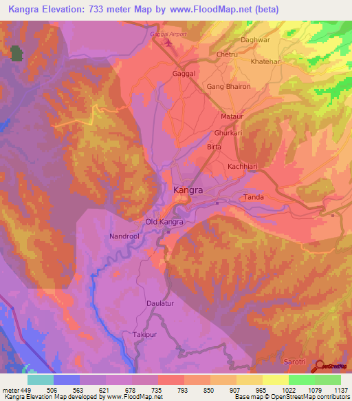 Kangra,India Elevation Map