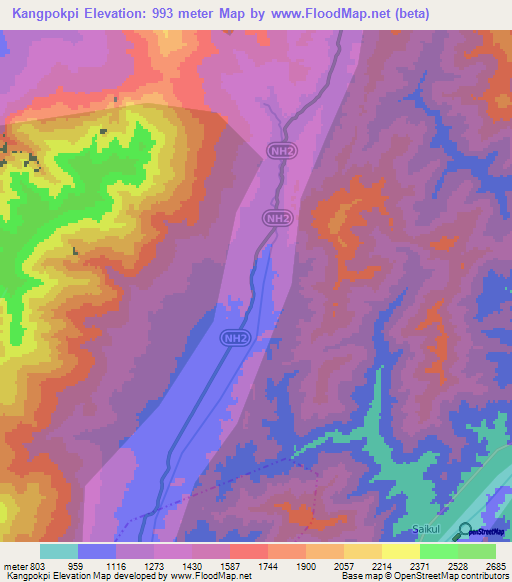 Kangpokpi,India Elevation Map