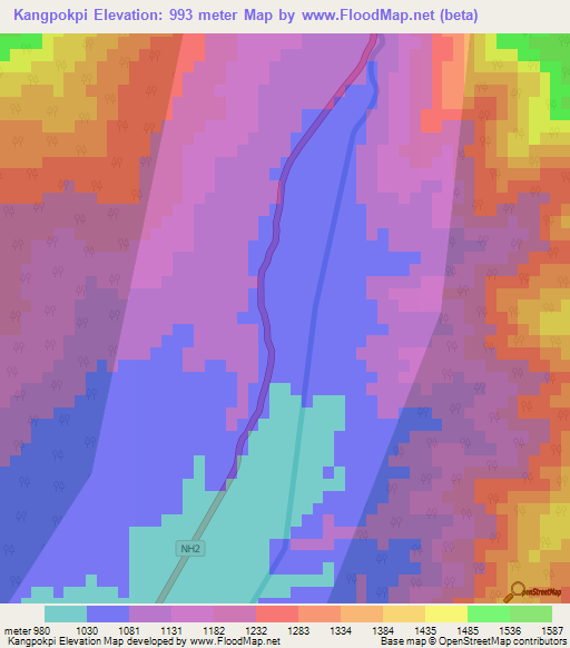 Kangpokpi,India Elevation Map
