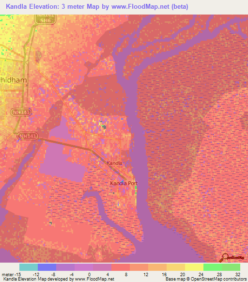Kandla,India Elevation Map