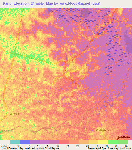 Kandi,India Elevation Map