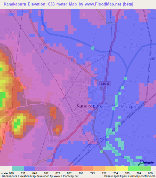 Kanakapura,India Elevation Map