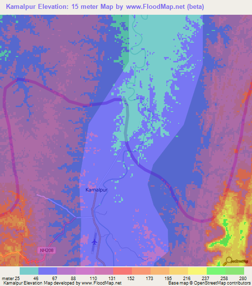 Kamalpur,India Elevation Map