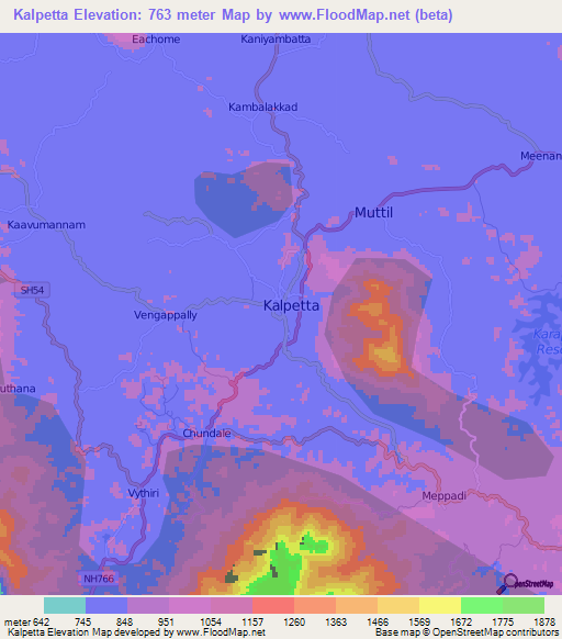 Kalpetta,India Elevation Map