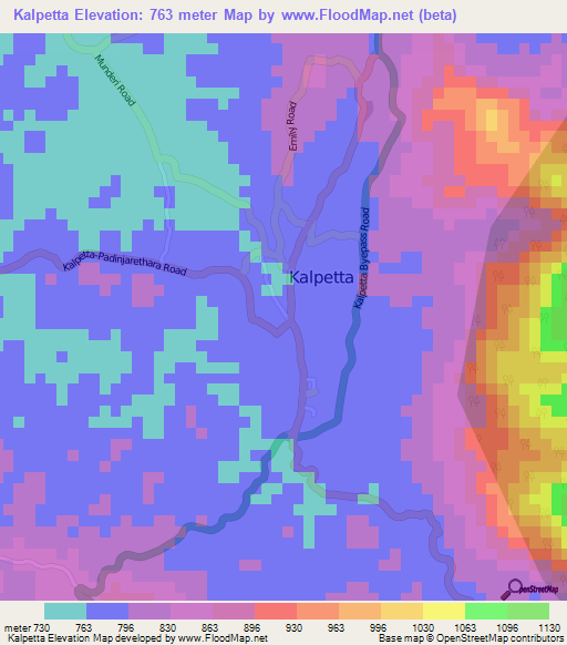 Kalpetta,India Elevation Map