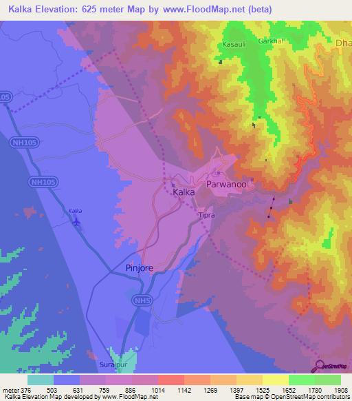 Kalka,India Elevation Map