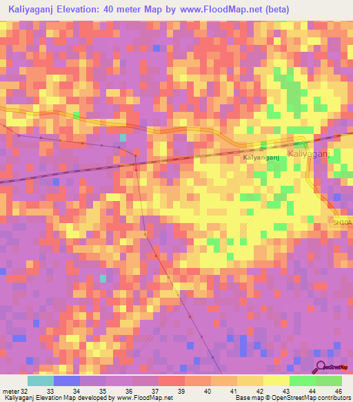 Kaliyaganj,India Elevation Map